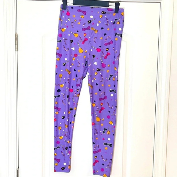 Lularoe Halloween Candy Corn Lollipops Canes Purple Leggings- One Size (OS) - Picture 2 of 5